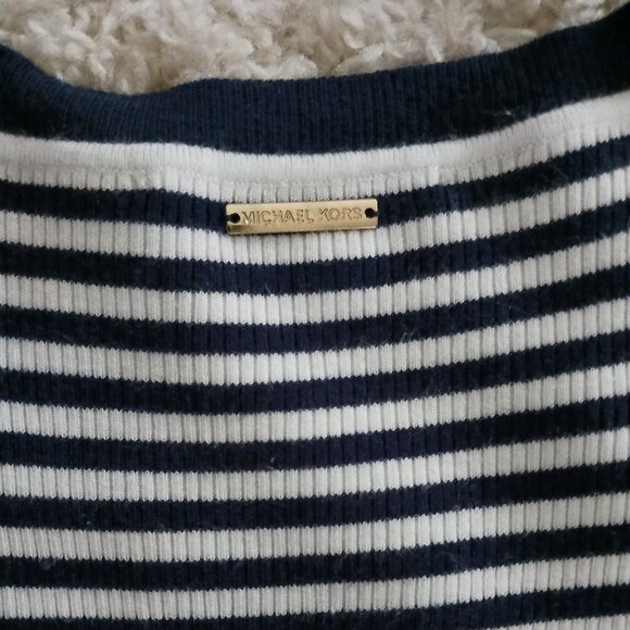 MICHAEL KORS Women's Sweater White Blue Strip Nautical Sailing Logo Size Large - Picture 5 of 7